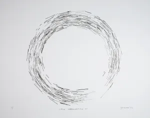 Variations on a circle, built out of randomly generated short tangent lines.